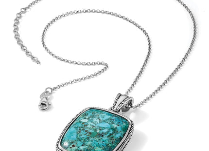 Sterling Silver RH-pl Oxidized Compressed Turquoise w/1.75in ext Necklace, 17.75 x 26.8mm