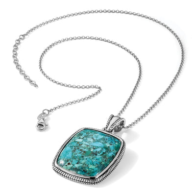 Sterling Silver RH-pl Oxidized Compressed Turquoise w/1.75in ext Necklace, 17.75 x 26.8mm
