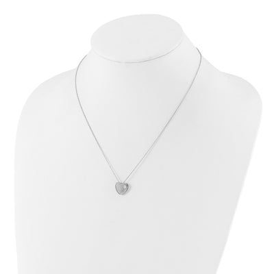 Sterling Silver RH-plated CZ Heart 18in Necklace and Post Earring Set