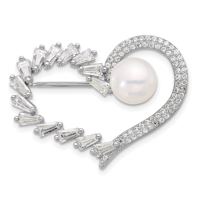 Sterling silver cubic zirconia heart brooch
