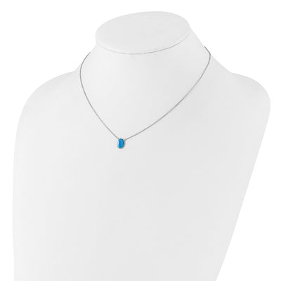 Sterling Silver RH-pl Blue Cr.Opal Oval 16in Necklace w/1.75 ext/Earring Se