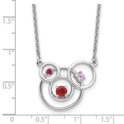 Sterling Silver Polished Amethyst, Garnet and Pink Tourmaline Circles with Extension Necklace