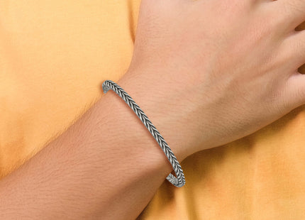 Sterling Silver Antiqued Wheat Link Mens Bracelet