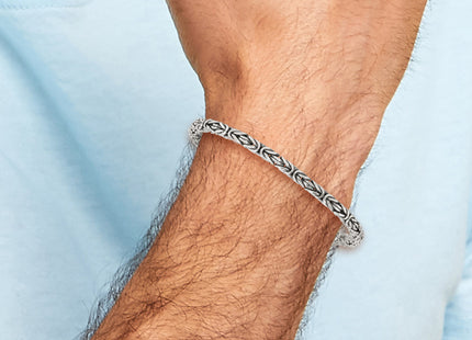 Sterling Silver Antiqued Byzantine Hook Clasp Mens Bracelet