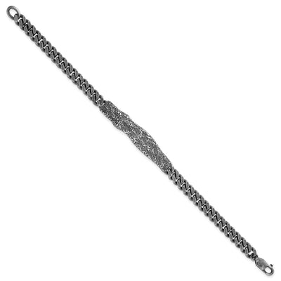 Sterling Silver Rhodium-plated Antiqued and Hammered Mens Bracelet
