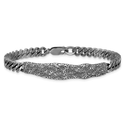 Sterling Silver Rhodium-plated Antiqued and Hammered Mens Bracelet