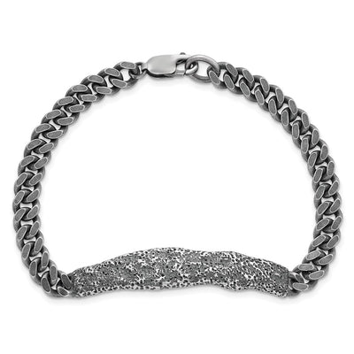 Sterling Silver Rhodium-plated Antiqued and Hammered Mens Bracelet