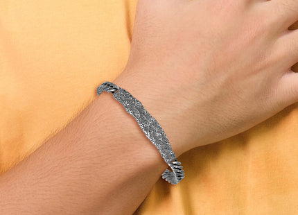 Sterling Silver Rhodium-plated Antiqued and Hammered Mens Bracelet
