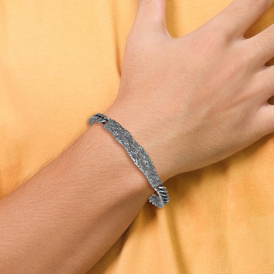 Sterling Silver Rhodium-plated Antiqued and Hammered Mens Bracelet