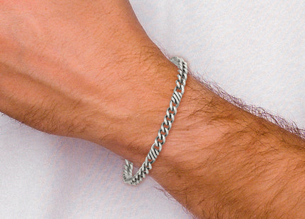 Sterling Silver Black Ruthenium-plated Brushed Fancy Curb Chain Mens 8. Bracelet