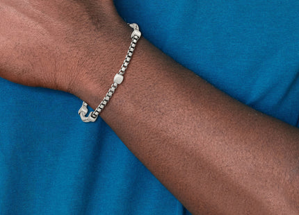 Sterling Silver Black Ruthenium-plated Brushed Box Chain and Beads Mens 8. Bracelet