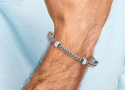Sterling Silver Black Ruthenium-plated Brushed Franco Chain and Beads Mens 8. Bracelet