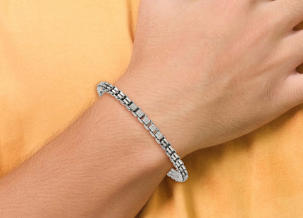 Sterling Silver Black Ruthenium-plated Brushed and Textured Fancy Box Chain Mens 8. Bracelet