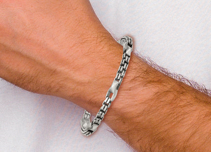 Sterling Silver Black Ruthenium-plated Brushed Fancy Box Chain Mens 8. Bracelet
