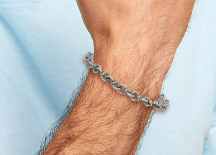 Sterling Silver Black Ruthenium-plated Brushed Fancy Textured Cable Link Mens 8. Bracelet