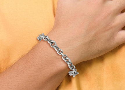 Sterling Silver Black Ruthenium-plated Brushed and Textured Fancy Link Mens 8. Bracelet