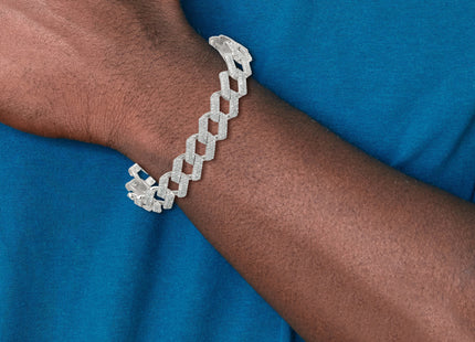 Sterling Silver Polished Fancy CZ Curb Link 8. Mens Bracelet