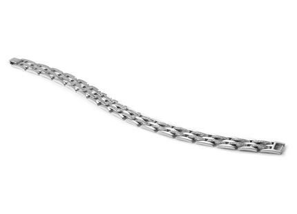 Sterling Silver Rhodium-plated Polished CZ Link 8. Men's Bracelet