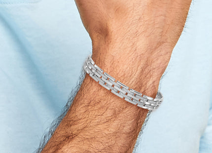 Sterling Silver Rhodium-plated Polished CZ Link 8. Men's Bracelet