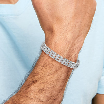 Sterling Silver Rhodium-plated Polished CZ Link Men's Bracelet
