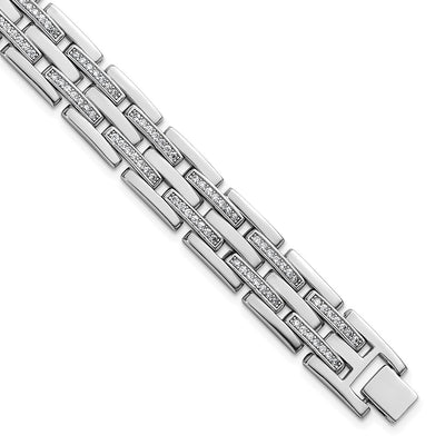 Sterling Silver Rhodium-plated Polished CZ Link Men's Bracelet