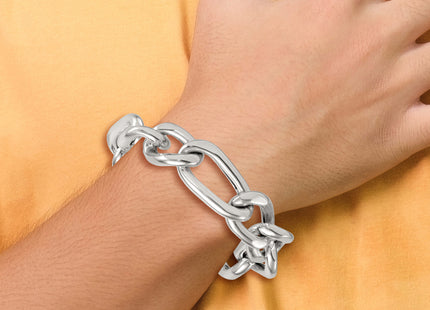 Sterling Silver Polished Figaro Curb Mens Bracelet