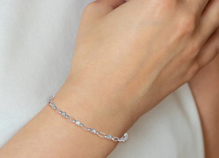 Sterling Silver Rhodium-plated Polished Heart and Rectangle Link Adjustable Bolo Bracelet