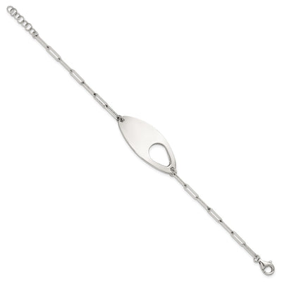Sterling Silver Fancy Geometric Center with Paperclip Link with Extension Bracelet