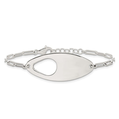Sterling Silver Fancy Geometric Center with Paperclip Link with Extension Bracelet