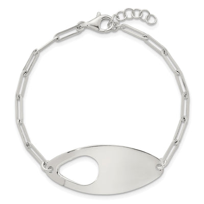 Sterling Silver Fancy Geometric Center with Paperclip Link with Extension Bracelet