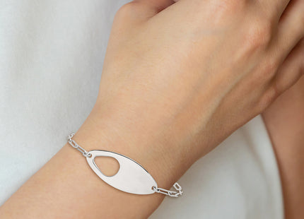 Sterling Silver Fancy Geometric Center with Paperclip Link with 0. Extension Bracelet