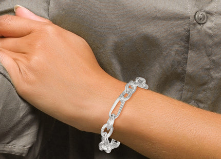 Sterling Silver Polished and Textured Triple Link and Twisted Link Bracelet