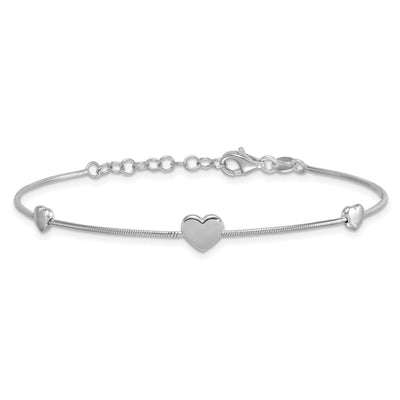 Sterling Silver Rhodium-plated Three Hearts with Extension Bracelet