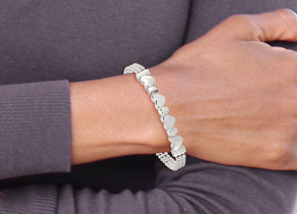 Sterling Silver Polished and Beaded 4-Hearts 7. Bracelet