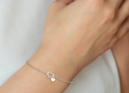 Sterling Silver Polished Double Heart with Extension Bracelet