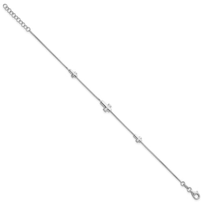 Sterling Silver Rhodium-plated Three Crosses with Extension Bracelet