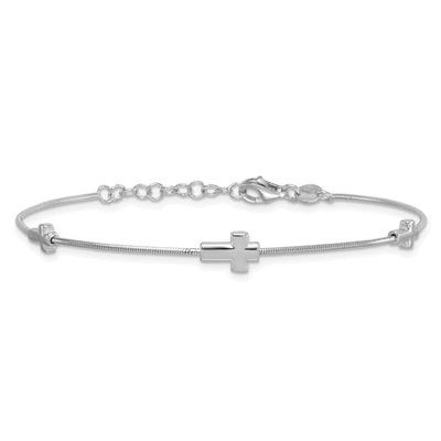 Sterling Silver Rhodium-plated Three Crosses with Extension Bracelet
