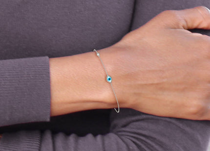 Sterling Silver Polished CZ and Mother of Pearl Evil Eye 6. with 0. Extension Bracelet