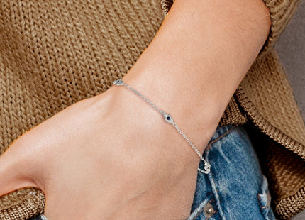 Sterling Silver Polished Blue and White CZ Evil Eye with Extension Bracelet