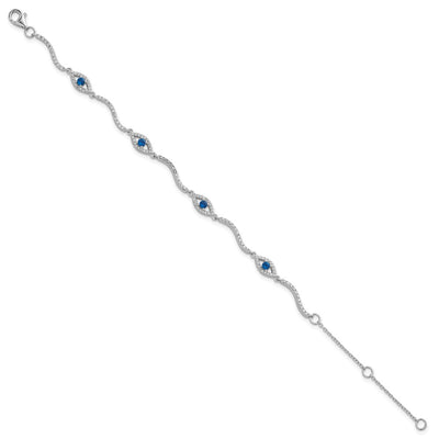 Sterling Silver Rhodium-plated Polished Lab Created Spinel and CZ Evil Eye with Extension Bracelet