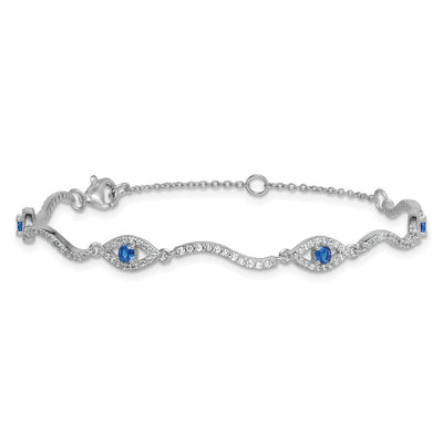 Sterling Silver Rhodium-plated Polished Lab Created Spinel and CZ Evil Eye with Extension Bracelet