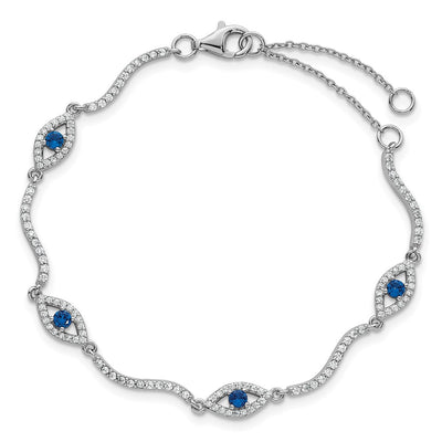 Sterling Silver Rhodium-plated Polished Lab Created Spinel and CZ Evil Eye with Extension Bracelet