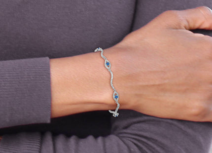 Sterling Silver Rhodium-plated Polished Lab Created Spinel and CZ Evil Eye with Extension Bracelet