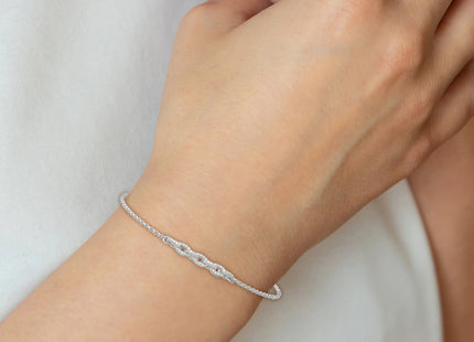 Sterling Silver Polished Pave CZ Cable Link 6. with 0. Extension Bracelet