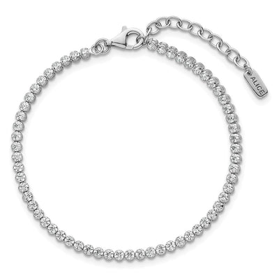 Sterling Silver Rhodium-plated Polished CZ with Extender Tennis Bracelet