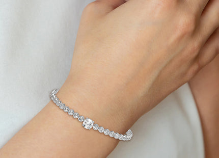 Sterling Silver Rhodium-plated Polished Fancy Round CZ 7. Bracelet