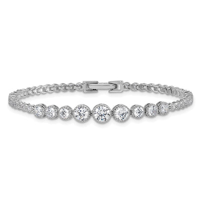 Sterling Silver Rhodium-plated Polished Graduated bezel-set CZ Tennis Bracelet