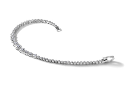 Sterling Silver Rhodium-plated Polished Graduated bezel-set CZ Tennis Bracelet