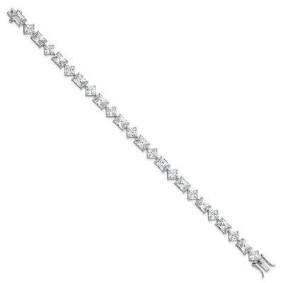 Sterling Silver Rhodium-plated Polished Fancy Princess and Emerald-cut CZ Bracelet