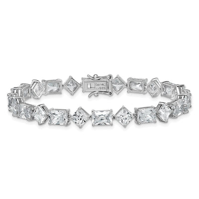 Sterling Silver Rhodium-plated Polished Fancy Princess and Emerald-cut CZ Bracelet
